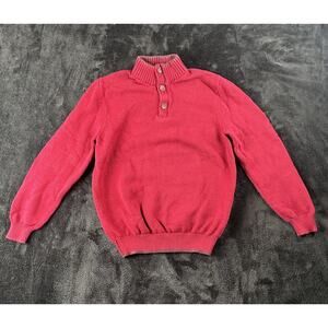 Mossimo Dutti Mens L Red Cotton Cashmere 1/4 Zip Sweater Elbow Patch